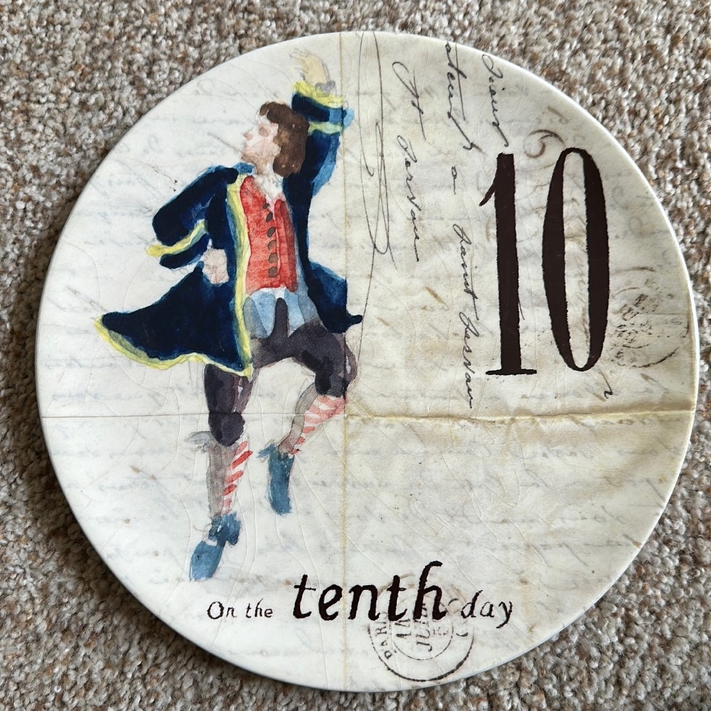 Williams Sonoma 12 Days of Christmas dessert/salad plate. The Tenth Day.